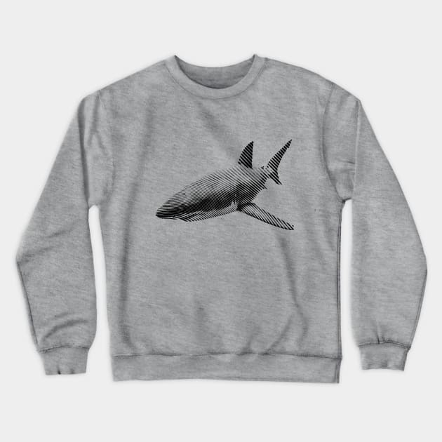 Minimalist Black and White Great White Shark Crewneck Sweatshirt by NorthOfLongIsland